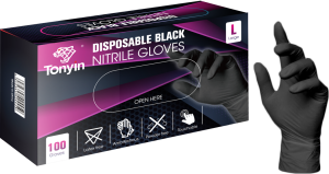 DISPOSABLE BLACK NITRILE GLOVES(TT36) قفازات ذات جودة عالية مخصصة لورش التلميع – حجم كبير TT36
