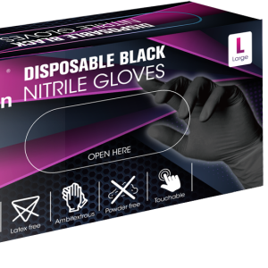 DISPOSABLE BLACK NITRILE GLOVES(TT36) قفازات ذات جودة عالية مخصصة لورش التلميع – حجم كبير TT36